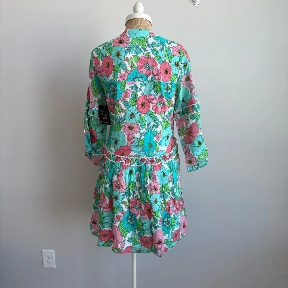 Boston Proper Bouquet Of Summer Embellished Peasant Dress XS NWOT